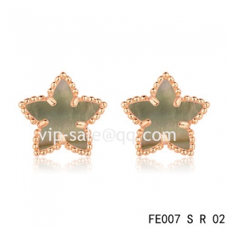 Imitation Van Cleef & Arpels Sweet Alhambra Star Pink Earrings,Brown Mother-Of-Pearl